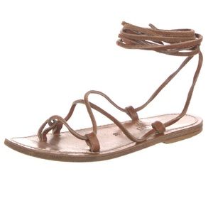 K JACQUES ST. TROPEZ Brown Leather Lace-up Gladiator Sandals US Sz 8 | IT 38